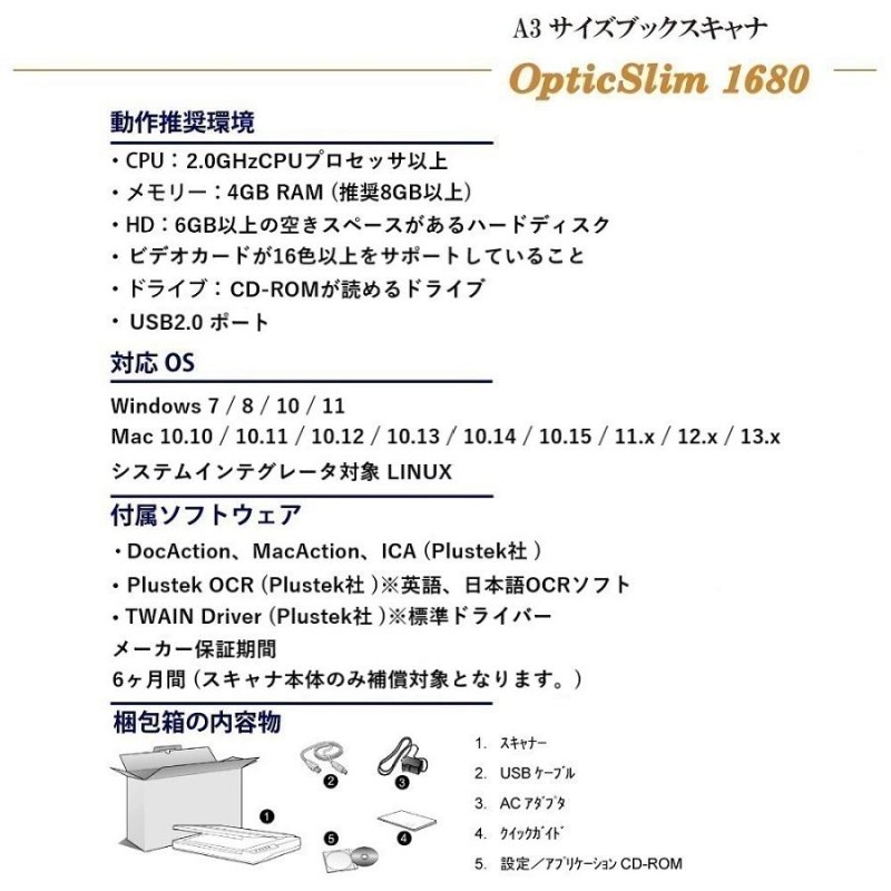 商舗 Plustek オーグ OpticSlim1680H A3読み取りに対応したスキャナー Win Mac両対応 A3スキャナー 