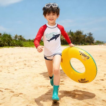 小可折扣  兒童游泳上衣男童女童沙灘沖浪防曬速干泳衣長袖游泳衣