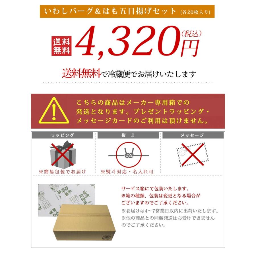 送料無料 いわしバーグとはも五目揚げセット（各20枚）   長崎 いわし バーグ はも 五目揚げ セット 長崎杉蒲 （北海道・沖縄別途送料）