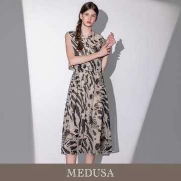 現貨【MEDUSA 曼度莎】斑馬紋假兩件印花雪紡洋裝（M-XL））｜洋裝推薦 雪紡洋裝穿搭