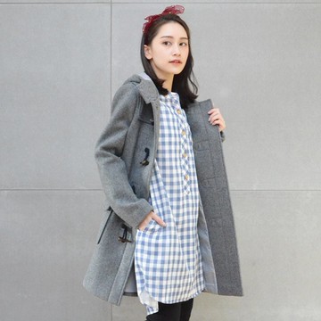 冬裝∣毛呢牛角釦大衣(灰)/聖誕節禮物
