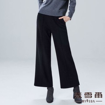 MYVEGA麥雪爾 羊毛後鬆緊腰中車線寬褲-黑