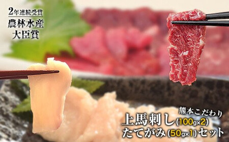 馬刺し 上赤身 ブロック 国産 熊本肥育 冷凍 生食用 たれ付き(100g×2)＋たてがみセット(50g×1) 肉 期間限定 絶品 牛肉よりヘルシー 馬肉 予約 平成27年28年 農林水産大臣賞受賞 熊本県山江村《90日以内に順次出荷(土日祝除く)》