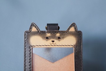 黑柴 柴犬  真皮證件套/識別證卡套 附掛繩 可伸縮 客製化禮物