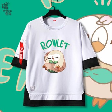 木木梟精靈寶可夢聯名七代御三家假兩件短袖T恤衫男女兒童5五分袖