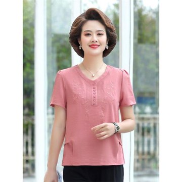 短袖雪紡衫2024夏季新款寬松遮肚子減齡大碼中年媽媽裝打底二件套