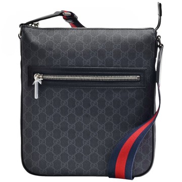 GUCCI 經典GG Supreme印花帆布直立拉鍊斜背包(黑色)
