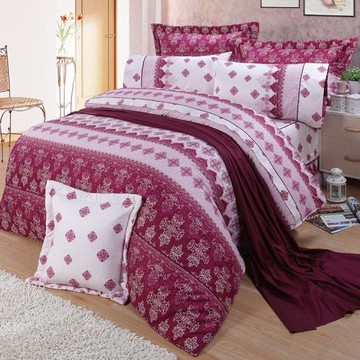 FITNESS  精梳棉雙人七件式床罩組-塞納風情紅