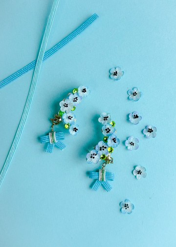 琉璃唐草(粉蝶花) 花列 水引結 耳夾