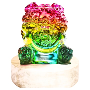 財神小舖 七彩轉運招財吞金獸擺件 琉璃實木LED燈底座  6.2 x 5cm x 7cm  多色