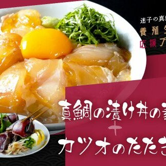 海鮮「真鯛の漬け丼の素」1食80g×5P＋「訳ありカツオのたたき」600g以上《迷子の真鯛を食べて応援 養殖生産業者応援プロジェクト》 応援 惣菜 そうざい冷凍 保存食 小分け パック 高知 海鮮丼