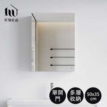 【好物良品】單開門封閉壁掛式不鏽鋼收納鏡櫃-右開門(35x50x12.5) 防水防潮防霉浴室浴櫃 極簡鏡子置物櫃