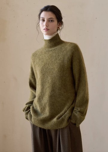 法式復古 / 拉毛絨感針織毛衣 / 山羊絨羊毛混紡