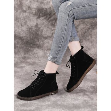 秋冬新款真皮磨砂休閑軟底女靴