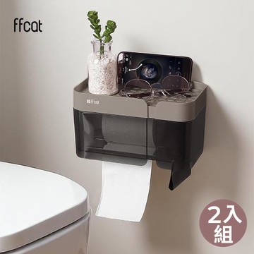 【ffcat】免打孔置物面紙衛生紙架 木棕咖 2入組#99593