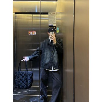 日系復古水洗做舊立領重磅牛仔外套男秋季新款街頭寬松休閑夾克潮