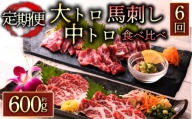 霜降り馬刺しの食べ比べ約600g（大トロ馬刺し・中トロ馬刺し各約300g）を毎月お届け 醤油・生姜の小袋付き 桜屋 熊本県 阿蘇市