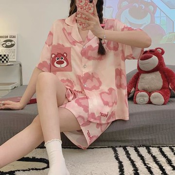 冰雪絲睡衣女夏季天女款網紅風甜美卡通可愛少女生短袖家居服套裝