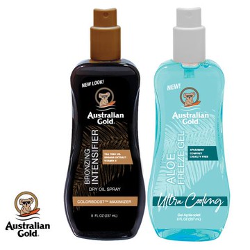 Australian Gold金色澳洲【助曬保養組】強效黝黑助曬油+沁涼蘆薈曬傷急救凝膠