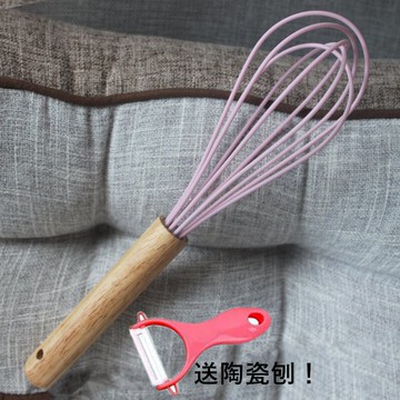 大號日本硅膠打蛋器木柄靜音打發奶油家用手動手持攪拌器烘焙用具