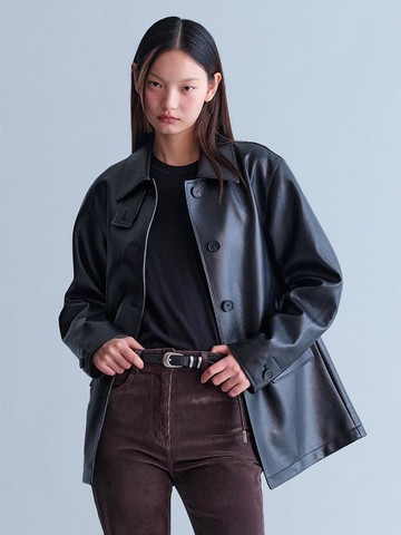 Signature Faux Leather Midi Jacket - Black