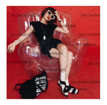 情侶拍照道具婚紗影樓攝影道具寫真旅拍時尚充氣沙發透明款