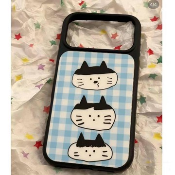 格子貓頭黑框iPhone17ProMax蘋果手機殼15/16全包式防摔ins風日韓