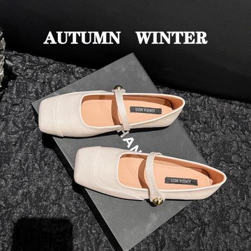 法式復古白色瑪麗珍平底單鞋女夏季方頭氣質小香風大碼女鞋41一43