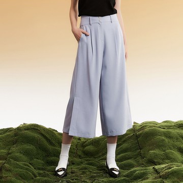 OUWEY歐薇 都會簡約高腰雙釦開衩雪紡八分寬褲(淺紫色；S-L)3232076706