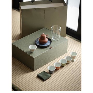 棠頌丨紫砂思亭壺混搭套組家用手繪主人杯茶杯功夫茶具套裝禮盒裝