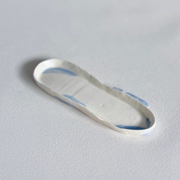 手繪藍色不規則長盤/未完成之島-海岸線