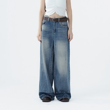 QUEENSHOP_S 女裝洗水刷破設計牛仔褲附皮帶 S/M/L 現+預 【04011887】