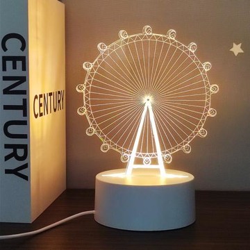 【All Splendid】造型夜燈歡樂摩天輪 3D小夜燈 壓克力生日禮物燈 情人節 兒童房 LED七彩燈座