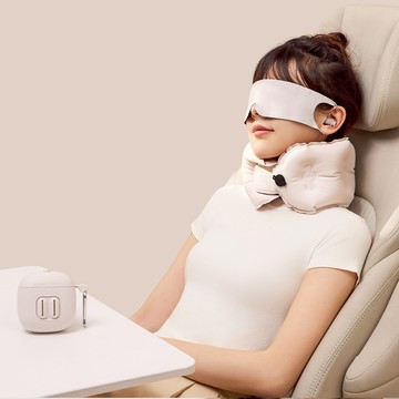 EVERY THINK｜捲捲充氣旅行三件組(充氣頸枕+眼罩+降噪耳塞) - 淺藍