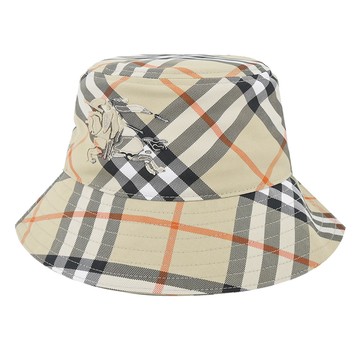 BURBERRY騎士標誌格紋棉質混紡漁夫帽(石色)_廠商直送