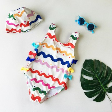 ins寶寶泳衣女童彩虹波浪連體兒童幼兒小女孩泳裝1-3歲嬰兒游泳衣【木屋雜貨】