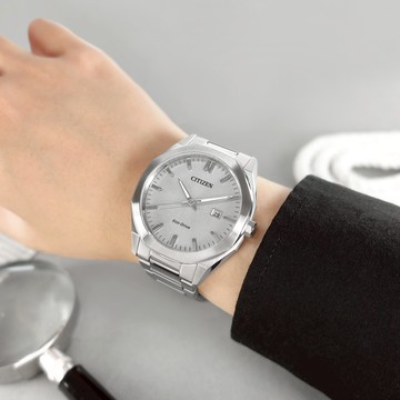 CITIZEN 星辰表 / BM7600-81A / 光動能 八角形 日期 防水100米 不鏽鋼手錶 灰色 41mm