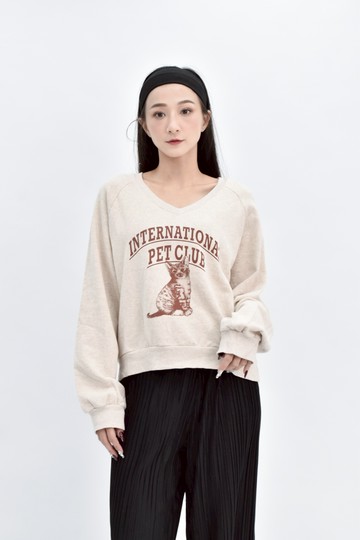 加購優惠(M)  杏色V領長袖上衣