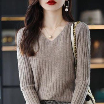 品牌2025新款羊絨衫女士V領毛衣春秋季薄款羊毛針織打底衫100純