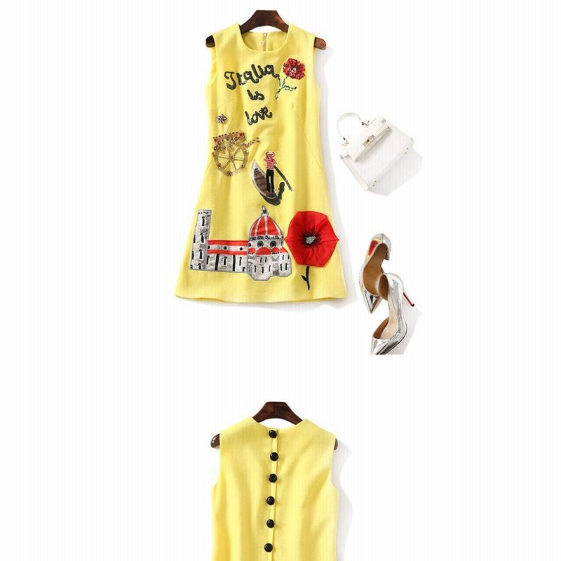 ワンピース 総柄 刺繍 ビジュー ビーズ ノースリーブ Aライン ミニ  