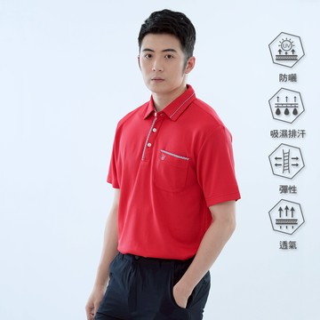 遊遍天下 男款格紋領抗UV吸濕排汗速乾短袖POLO衫GS1011紅色