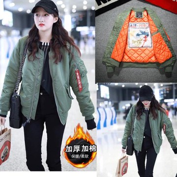 明星關曉彤同款棒球服冬季寬松加厚棉衣潮男女情侶飛行員夾克外套