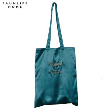 【牧神午后】純色緞面多色刺繡單肩包收納包購物袋托特包布袋