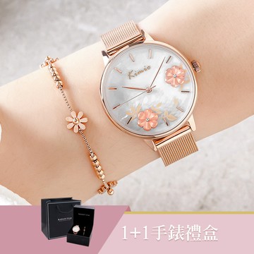 女人愛美愛自己傾聽花語1+1獨家超值禮盒手錶鈦鋼手鍊二件組【WKTL6381-523】
