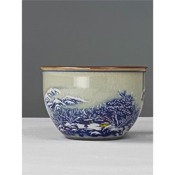 景德鎮仿古老陶泥雪景茶杯青花瓷主人杯單杯陶瓷開片品茗杯復古風