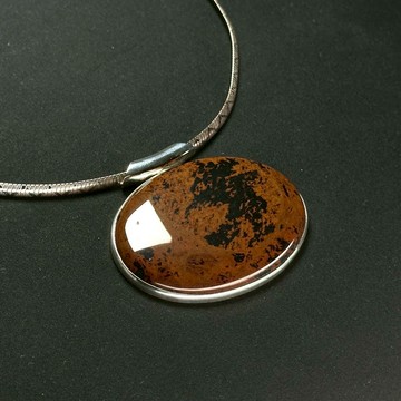 墨西哥赤曜石｜印度手工純銀包框 天然石項鍊 附義大利純銀項鍊 S25AB18-036