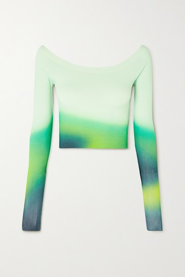 Off-White - Printed Stretch-knit Top - Green - IT36