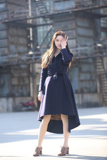 【品祥云紗】冬季新款藏藍色雙面850克重山羊絨大衣