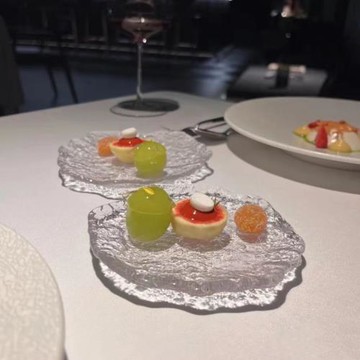 新中式點心碟玻璃圓形錘紋日式復古高檔異形磨砂玻璃碟茶歇甜品碟