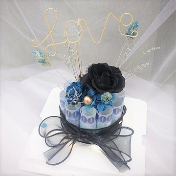 【KIRA與花花藝】LOVE款有錢花迷你蛋糕/黑夜藍/生日禮物/情人節禮物/永生花/蛋糕/有錢花/送禮